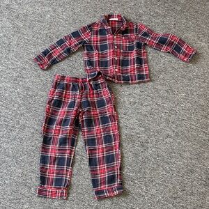 Plaid Kids Pajama Set - Navy and Red
